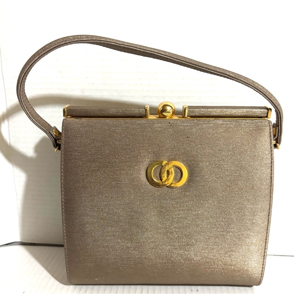 Vintage Gold-Tone Taupe Mini Top-Handle Bag